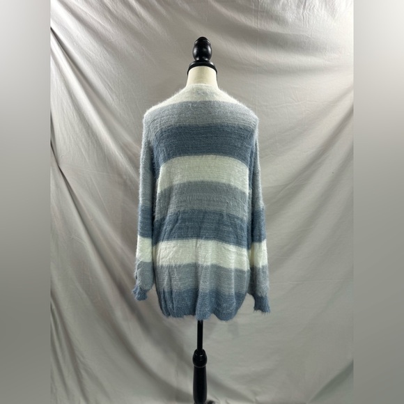 Blue Drop Shoulder Open Front Fluffy Knit Cardigan - Picture 9 of 9